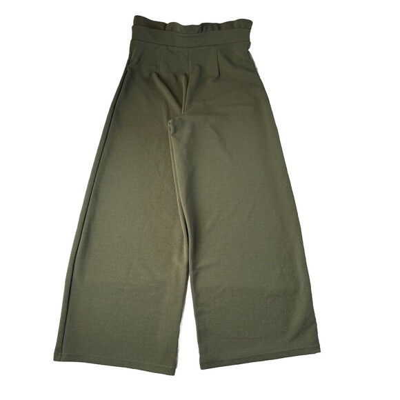 Derek Heart Womans Casual Wide Leg Pants M Olive Green Ruffle Waist Button - Picture 2 of 12